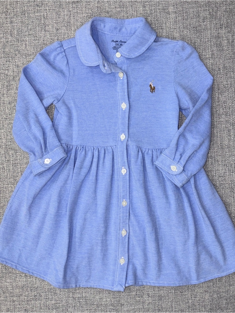 Ralph Lauren Girls Blue Knit Button-Front Dress